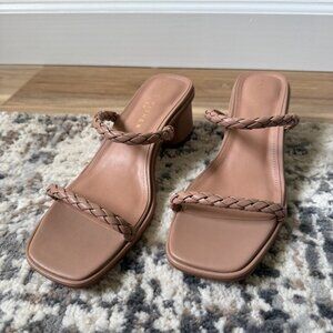 NWOB Marc Fisher LTD Thoral Women's Braided Block Heel Sandal Light Natural Sz 8